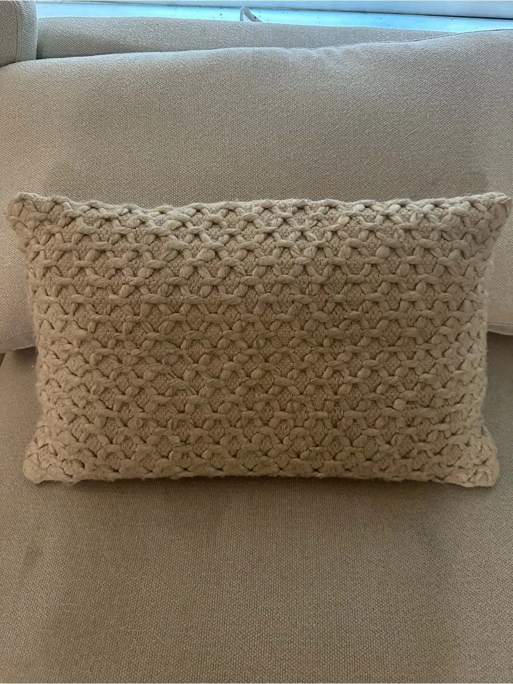 Chunky Knit Lumbar Pillow - Neutral Cream